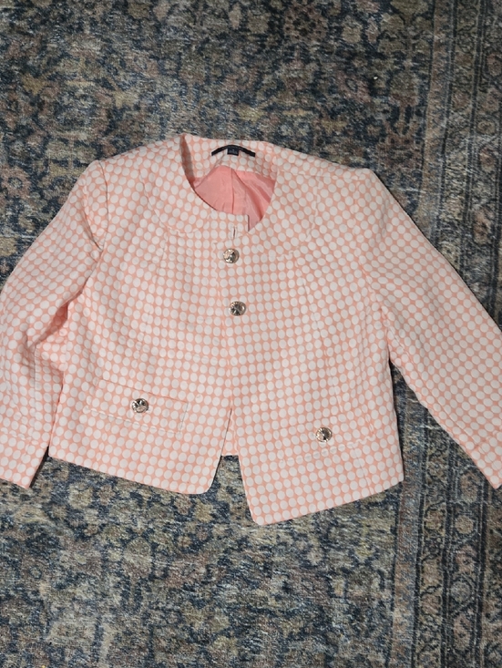 Chadwicks Jackets & Blazers - Chadwicks Cropped Pink and White Jacket with Jewel Buttons